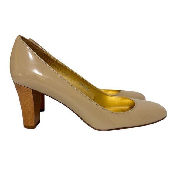 J. Crew Beige Nude Patent Leather Pumps 96716 Wooden Heel Italian Made Size 7 - Picture 13 of 16